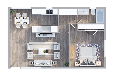 Floor plan for 1 bed, 1 bath, 700 sqft